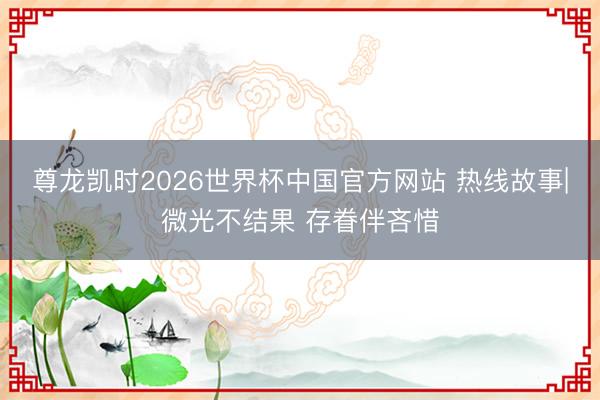 尊龙凯时2026世界杯中国官方网站 热线故事|微光不结果 存眷伴吝惜
