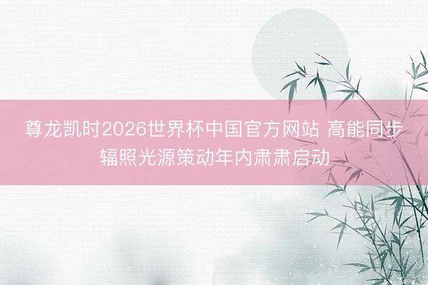 尊龙凯时2026世界杯中国官方网站 高能同步辐照光源策动年内肃肃启动